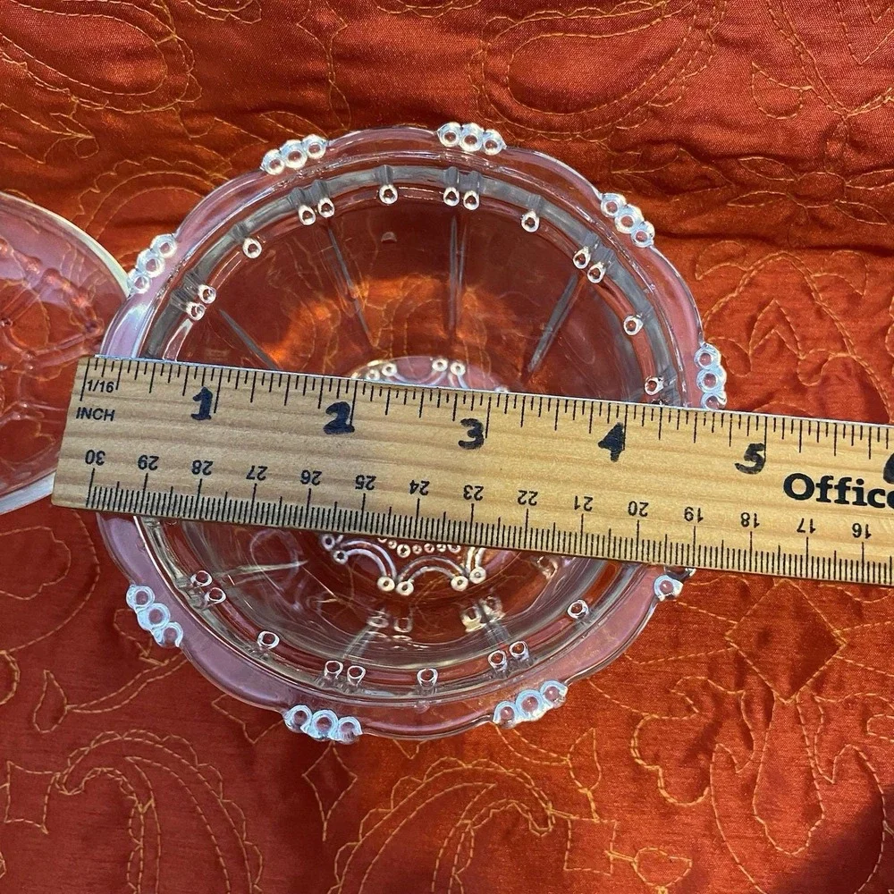 Vintage KIG Indonesia Candy‎ Dish Beaded Clear Pattern Glass 3x5 Round Fancy Lid